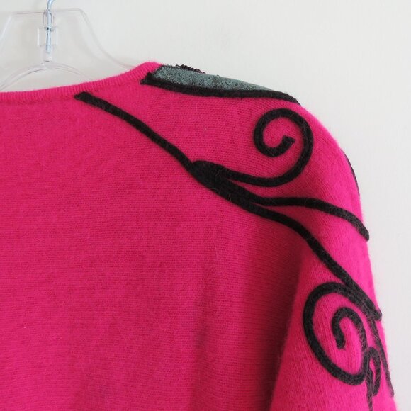 VINTAGE CEDARS Angora Lambswool  Pink Beaded Dolman Sleeve Sweater - Size M - Picture 13 of 15